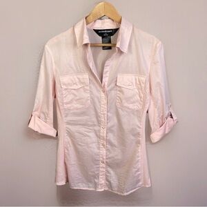 Norma Kamali Button Up Top Women’s L Tab Sleeves Pink Quiet Luxury Old Money